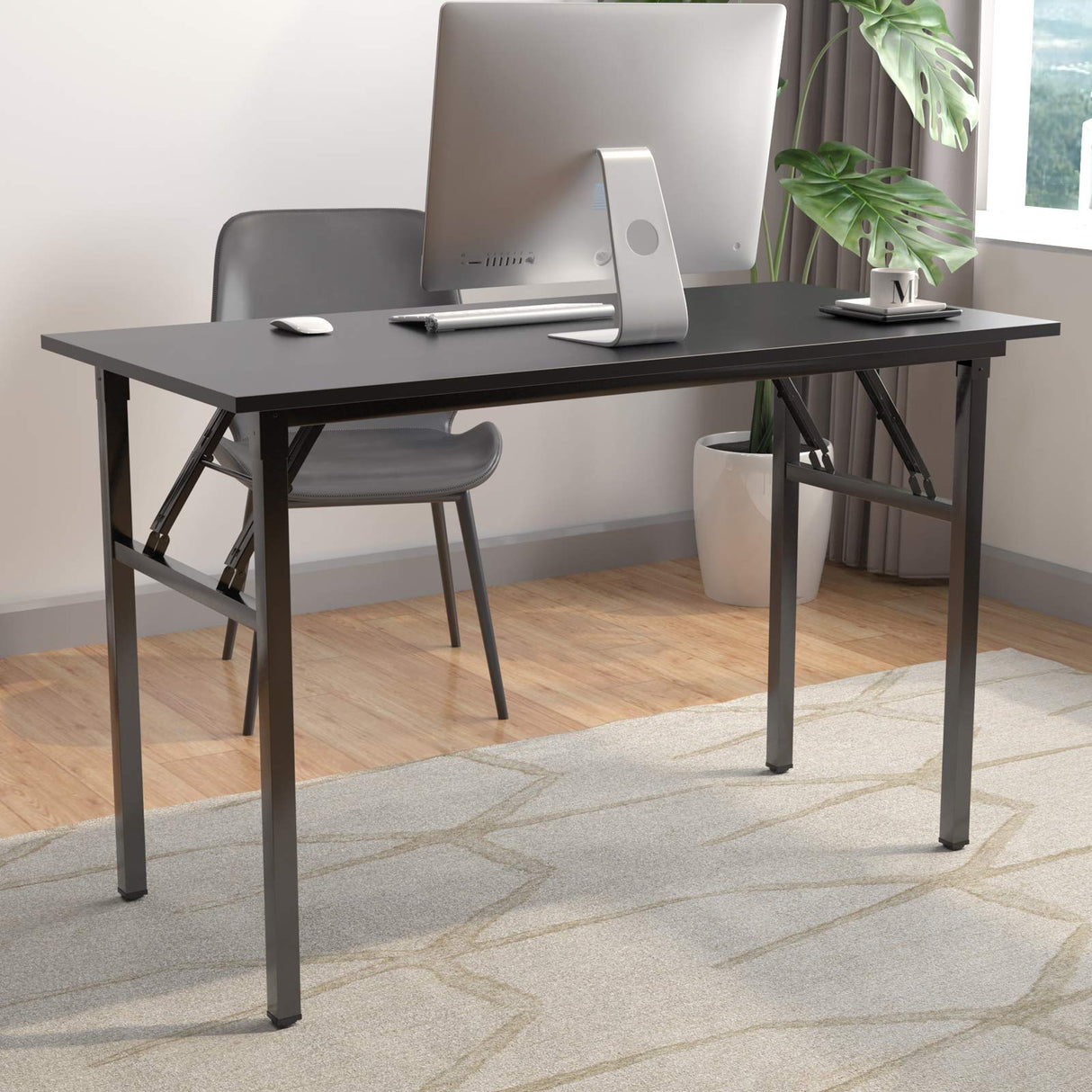Folding Computer Desk Table 47inch Writing Desk No Need Installation Home Office