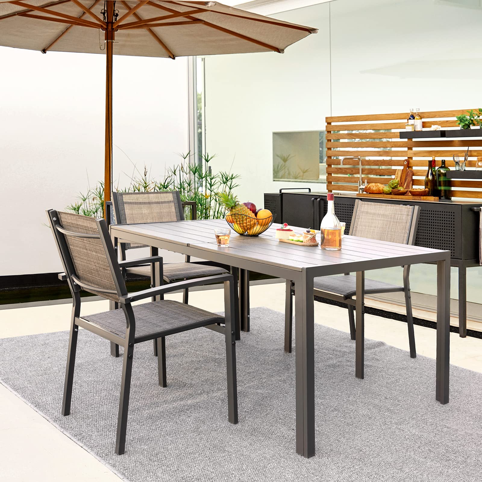 Weather-Resistant Patio Dining Table for 6 - 59" x 35" Rectangular Outdoor Table