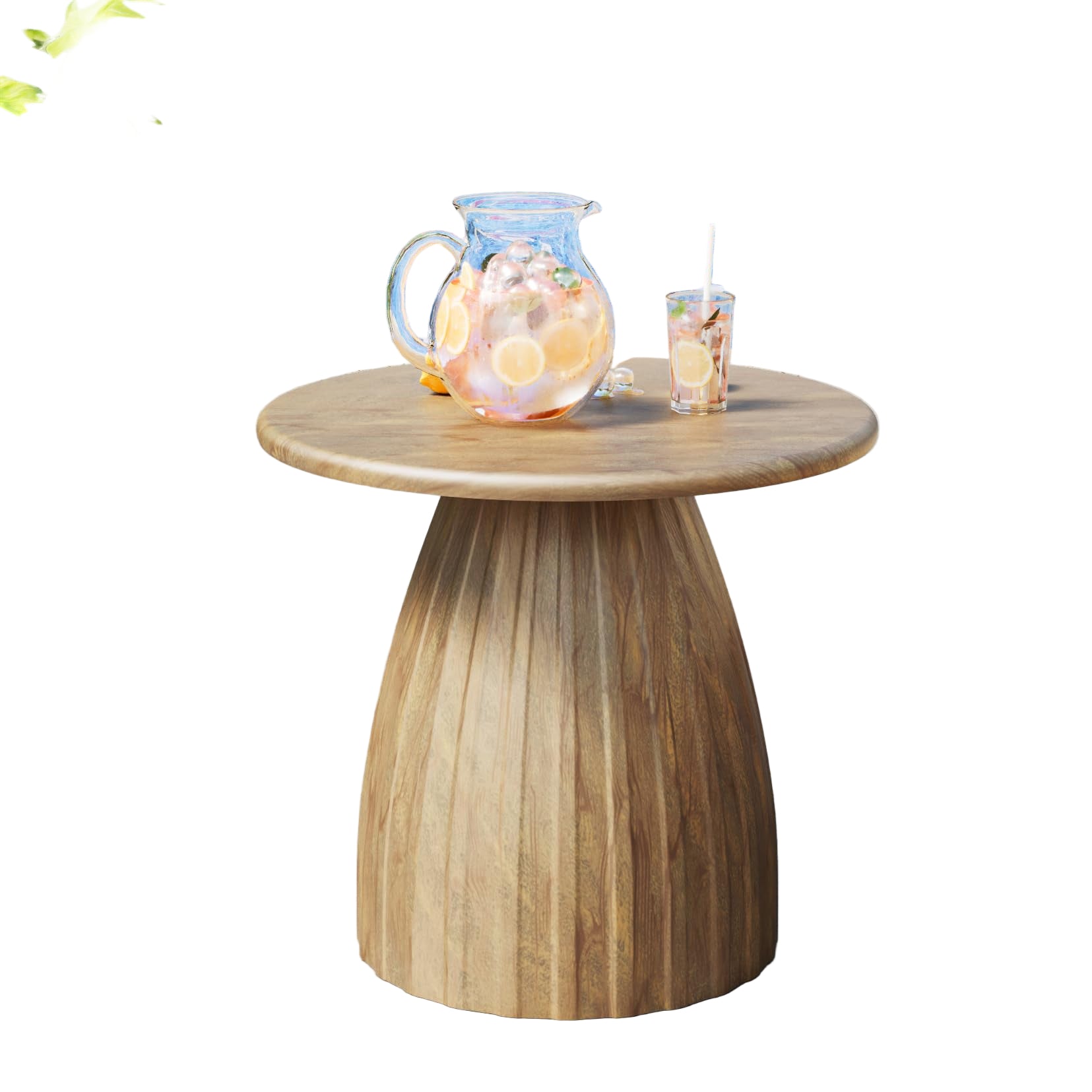 Metal Small Patio Table, Round Outdoor Side Table, Wood Color Outdoor Accent