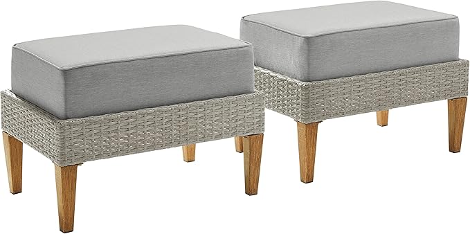 Capella 2-Piece Wicker Outdoor Ottoman Foot Rest for Patio, Deck, Porch, Creme