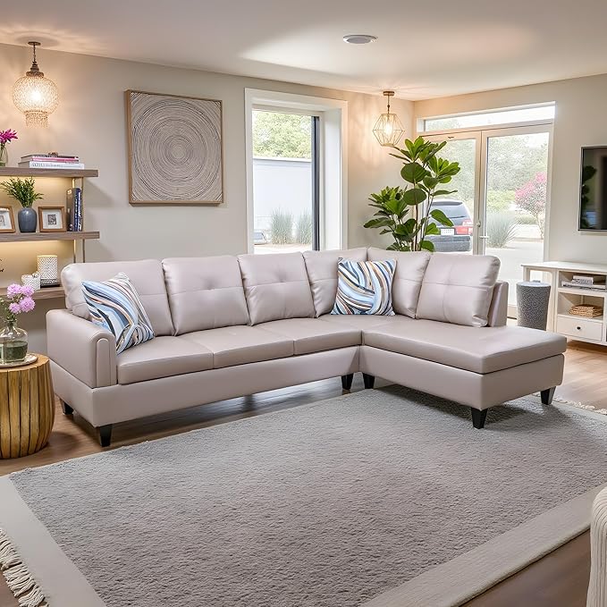 Couch 2 Pieces Sofa with Right Chaise Linen L Shaped Cloud Couch for Living Room