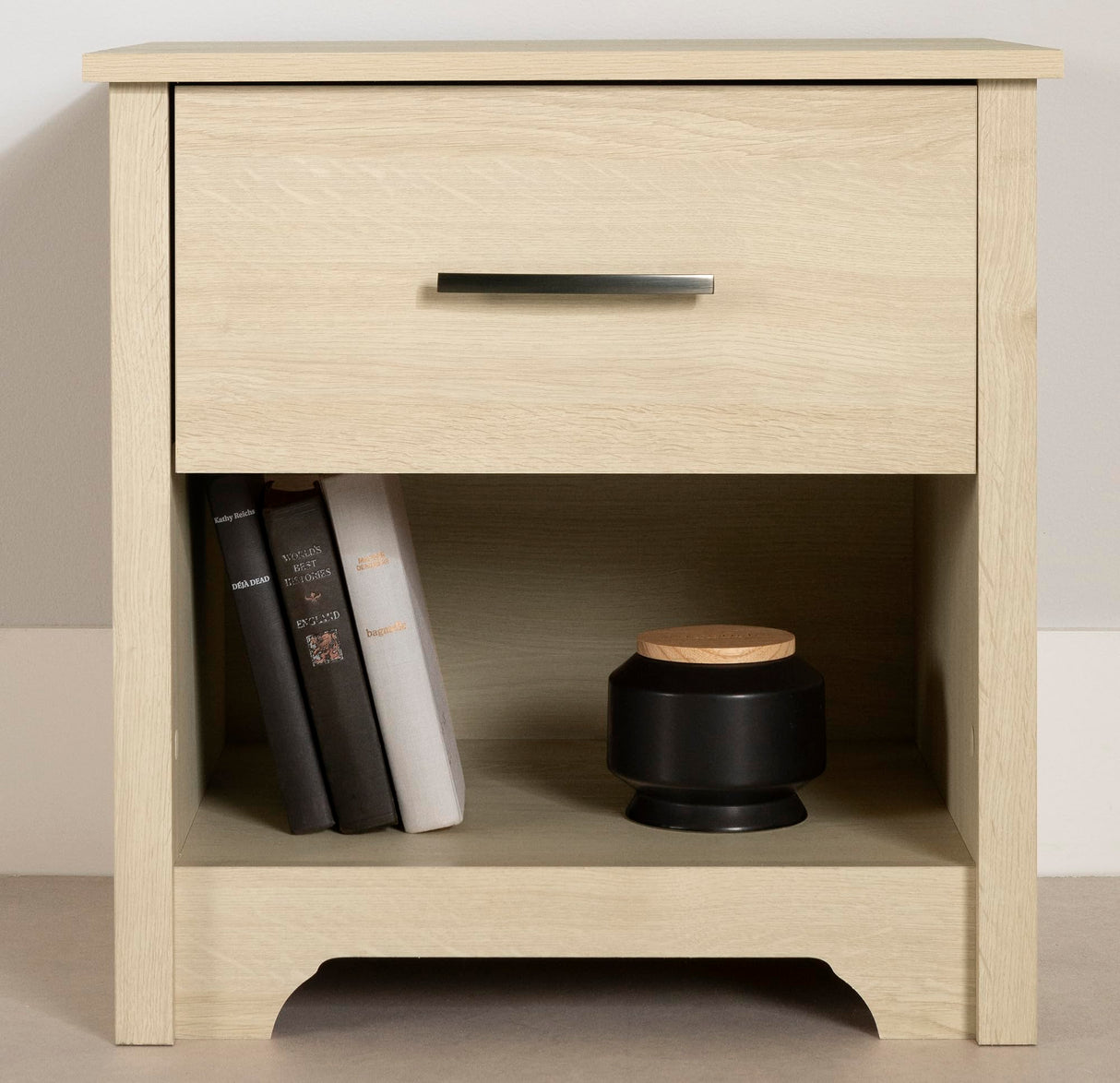 Fusion 1-Drawer Nightstand-End Table with Storage, Bleached Oak
