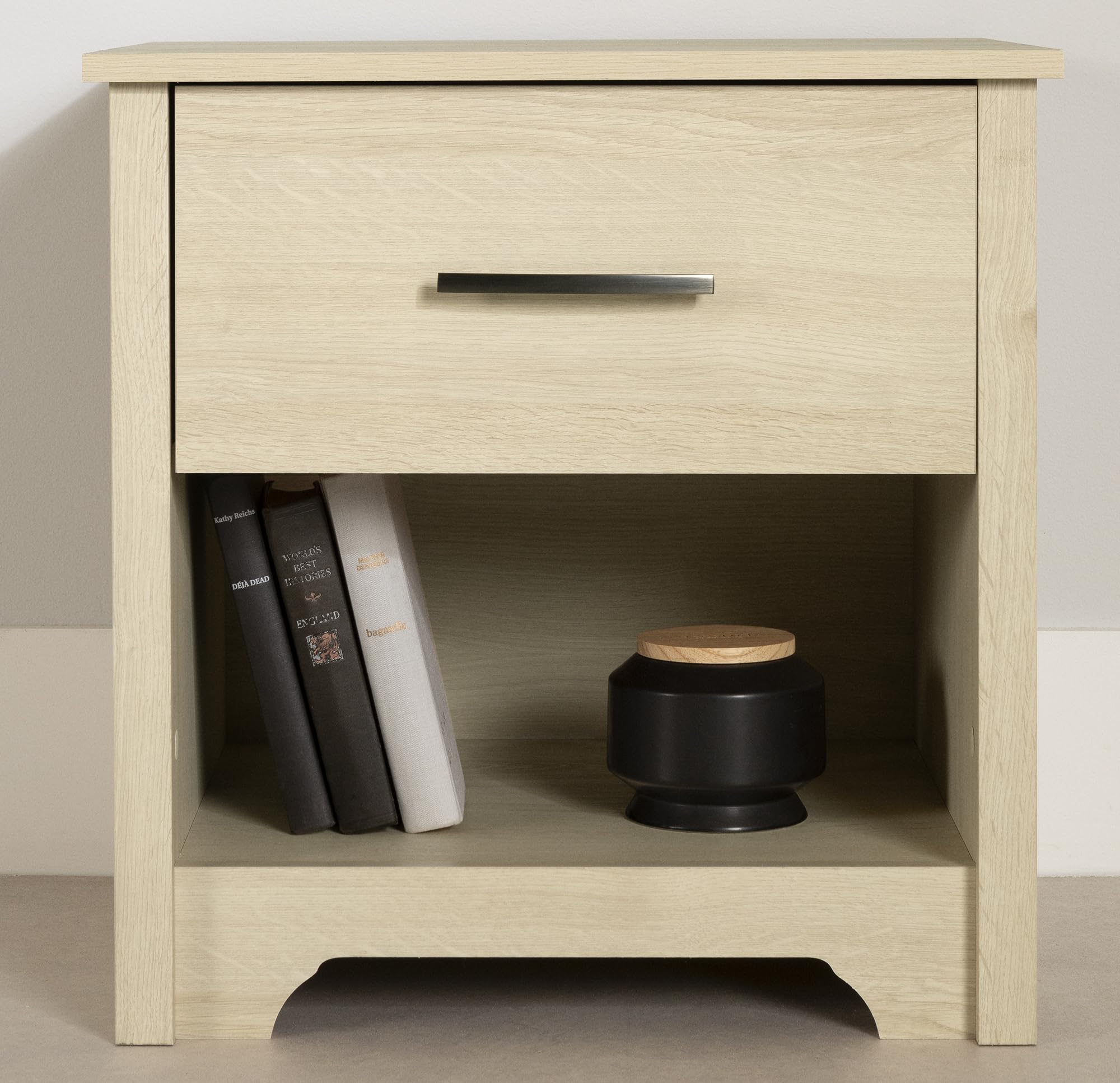 Fusion 1-Drawer Nightstand-End Table with Storage, Bleached Oak