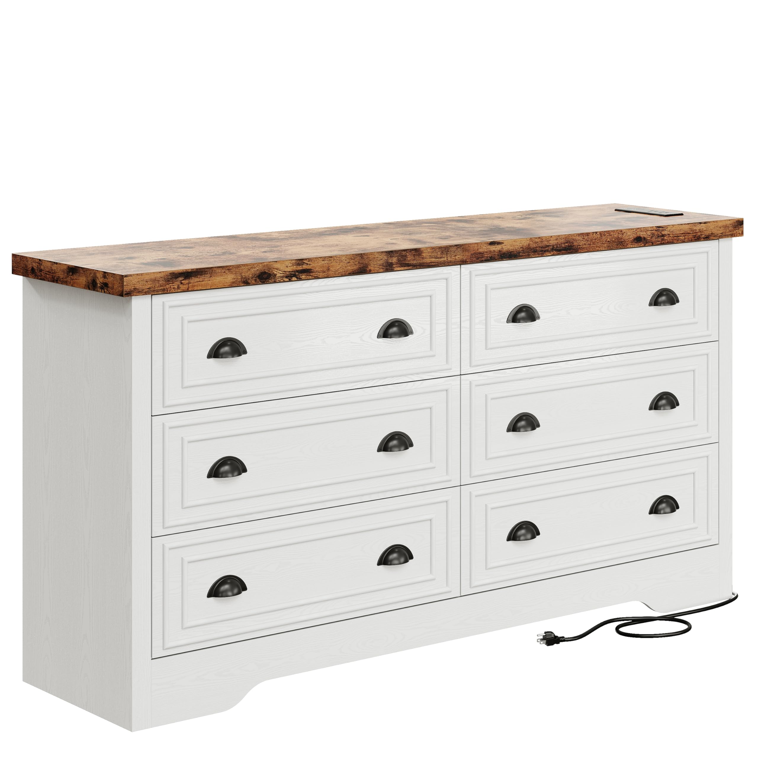 59" 6 Drawers Dresser for Bedroom, Power Strip