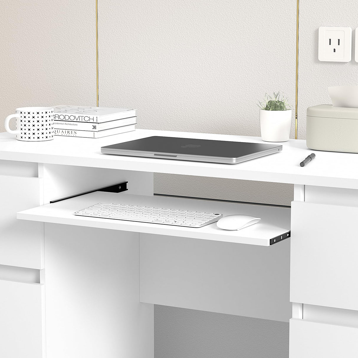 Computer Desk with Storage Shelf and 6 Drawers, 47 inch Writing Home Office Workstation,