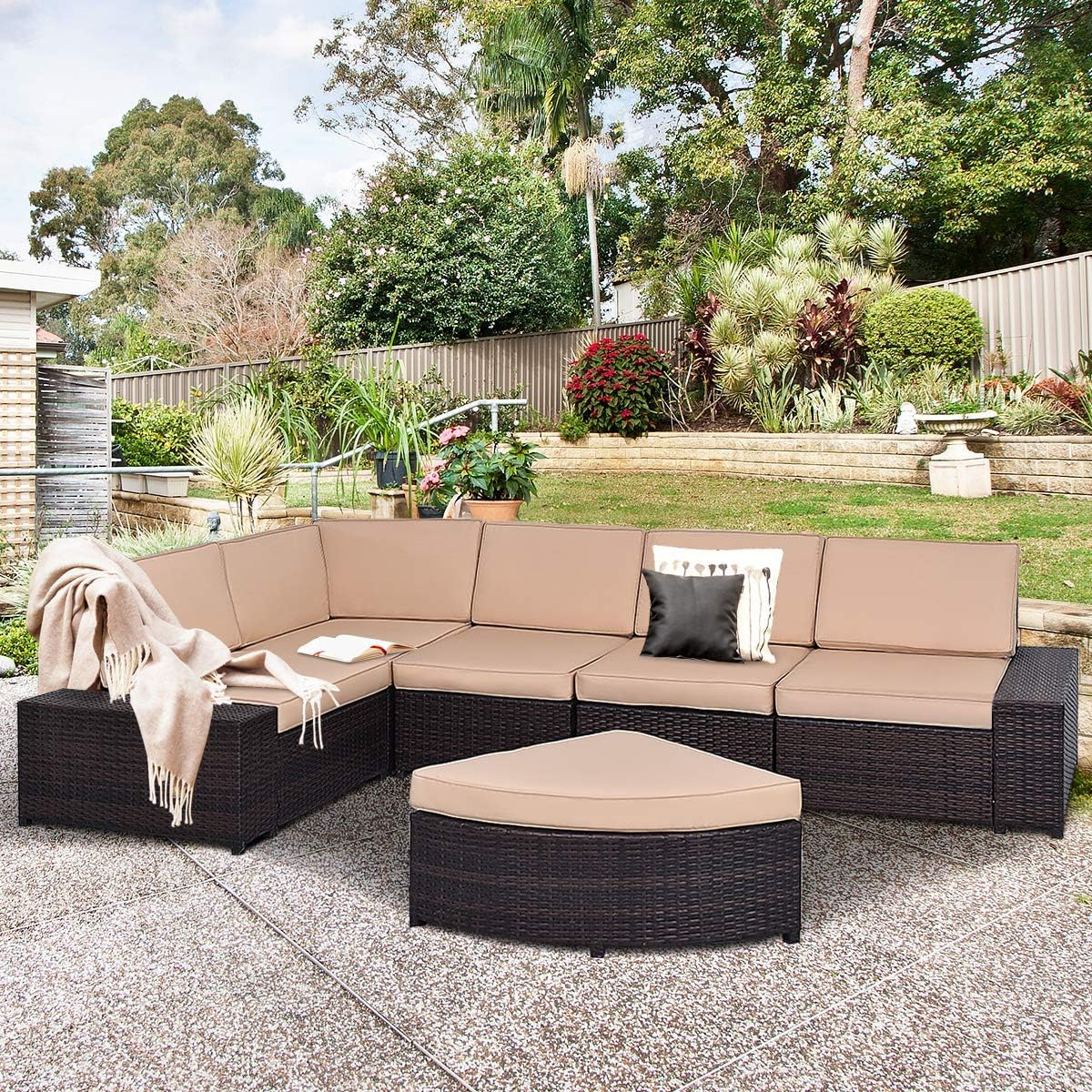 6 PCS Patio Wicker Furniture Set, Modern Outdoor Patio Garden Lawn PE Wicker