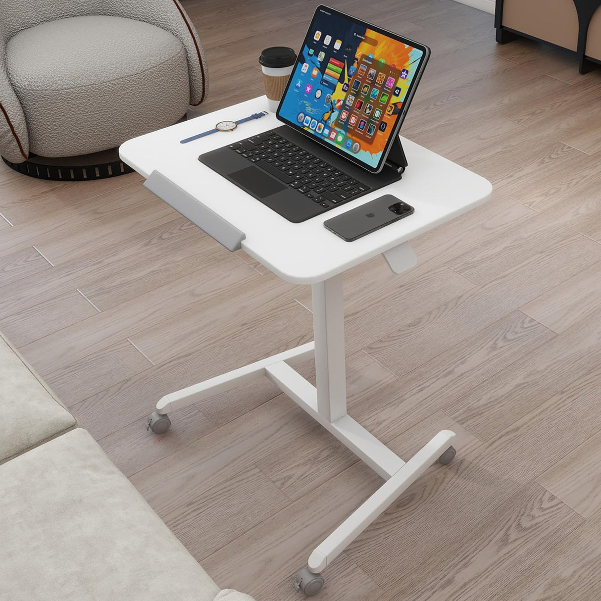 90°Tiltable Small Standing Desk with Stoppers Mobile Rolling Laptop Table on Wheels