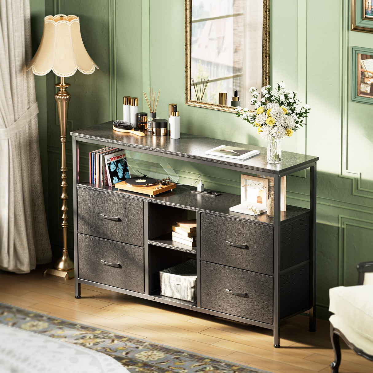 TV Stand Dresser with Power Outlets and LED Lights