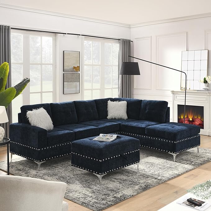 Living Room Furniture Set, Sectional 5-Seater Sofa with Reversible Chaise