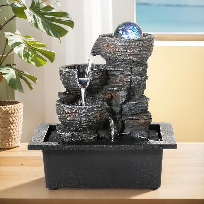 Tabletop Water Fountain - Environmental Resin Meditation Desktop Waterwheel With Crystal