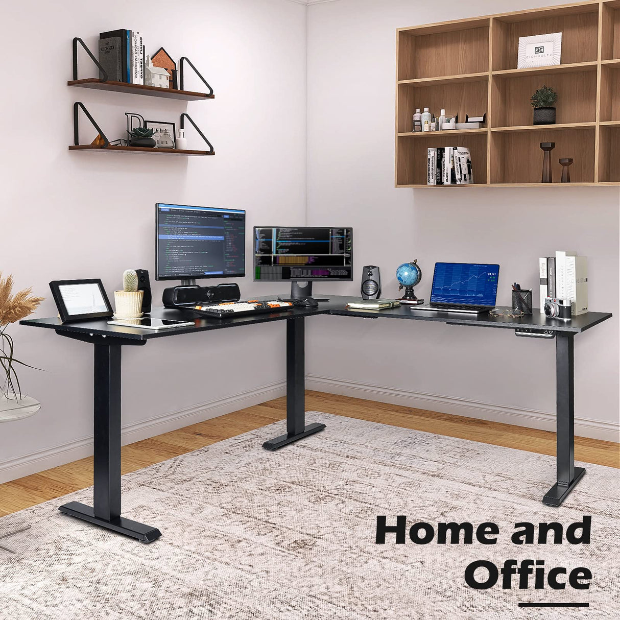 L Shaped Triple Motor Height Adjustable Standing Desk Electric Triple Motor Home Office