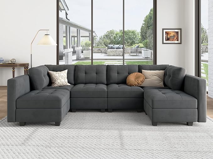 Modular Sectional Sofa with Storage Seat Convertible L Shaped Couch with Chaise Velvet 4 Seater Sofa
