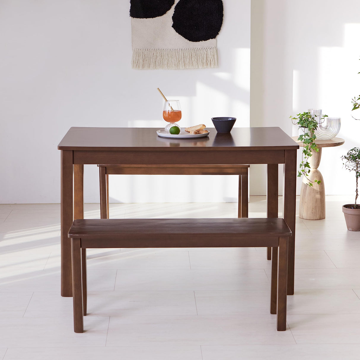 Cabin 37.4" Wooden Dining Bench/Small Modern Farmhouse Malaysian Oak Wood Bench (Walnut)