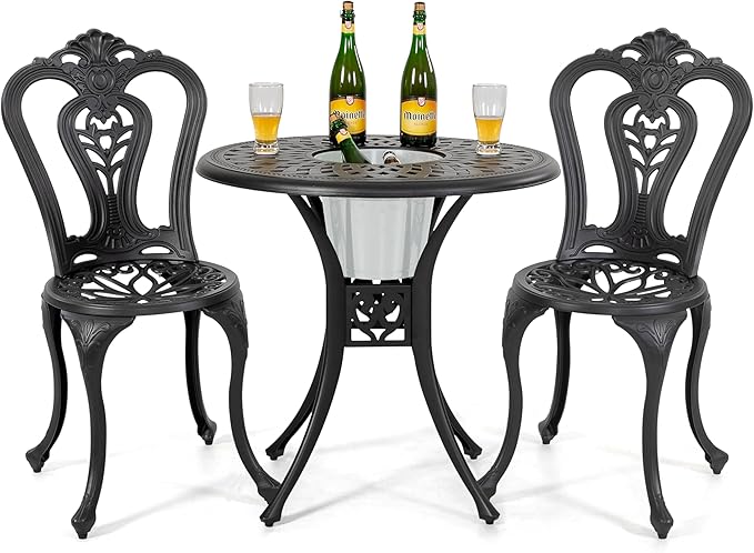 Bistro Set 3 Piece Outdoor All Weather Cast Aluminum Patio Bistro Set Patio Table and Chairs Set of 2