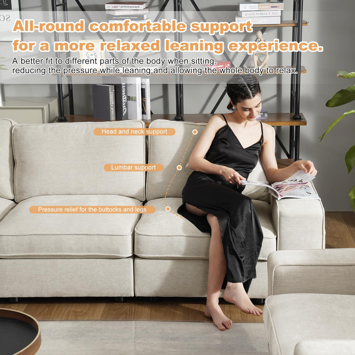 3 Seater Sofa Couch with Storage Layer, Removable and Washable Cushion Cover