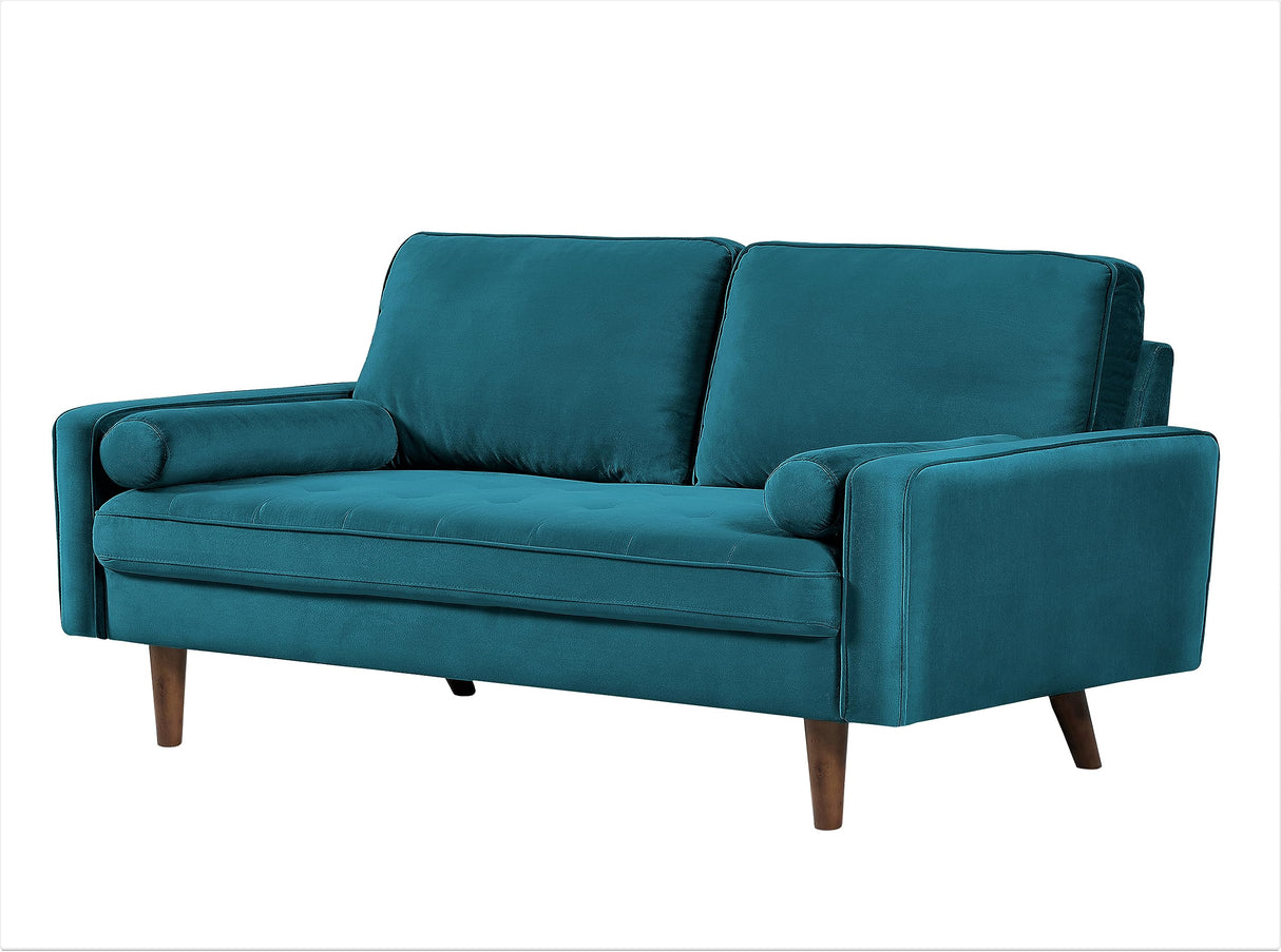 Velvet Tufted Mid-Century Loveseat Sofa with Bolster Pillows – 3 Colors