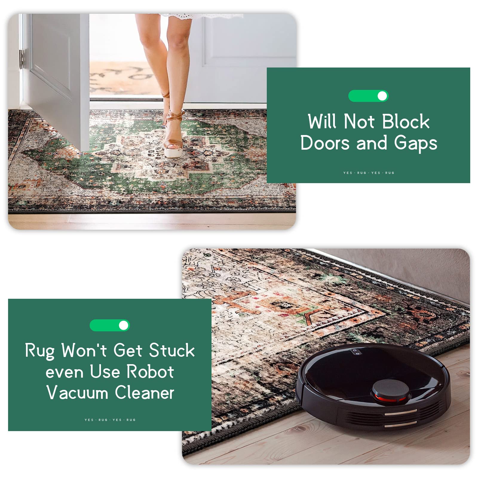 8x10 Area Rugs for Living Room Green Boho Rug Washable Rug Vintage Rug