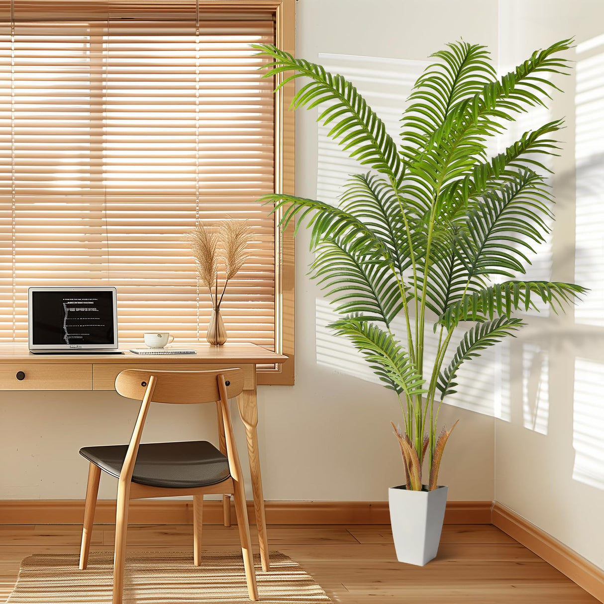 5ft Artificial Palm Tree with White Planter, Tall Fake Palm Tree