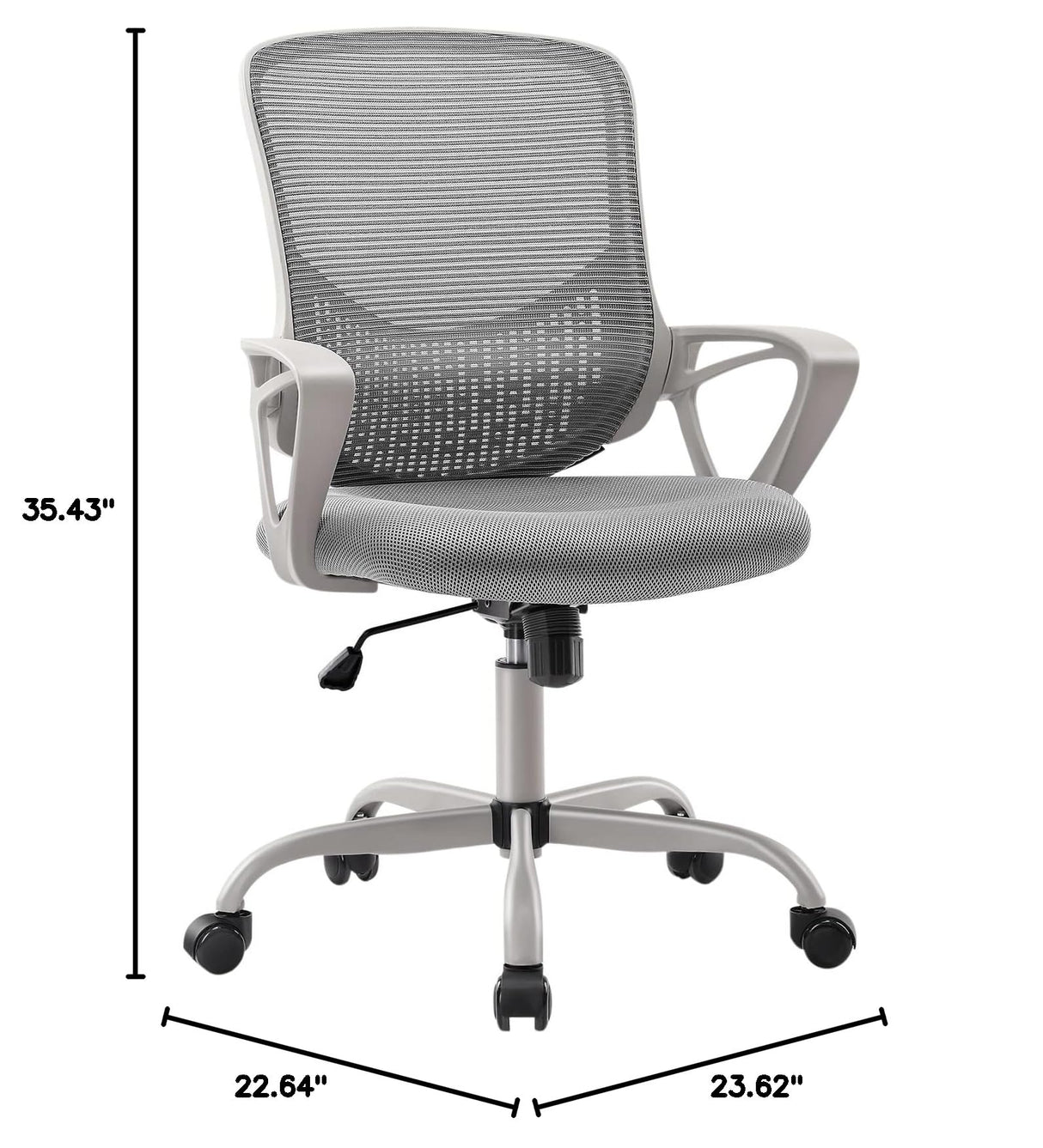 Chair Mesh Swivel Chair Task Chair Study Chair Mid Back Office Chair with Wheels and arms, Dark Black