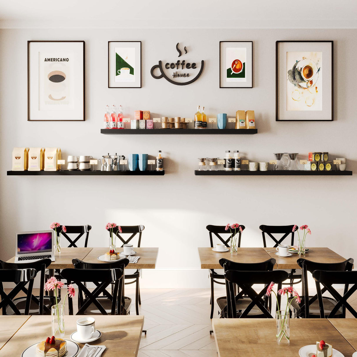 Ronda 72 inch Long Wall Floating Shelf, Black Wall Mounted Book Shelves for Kitchen