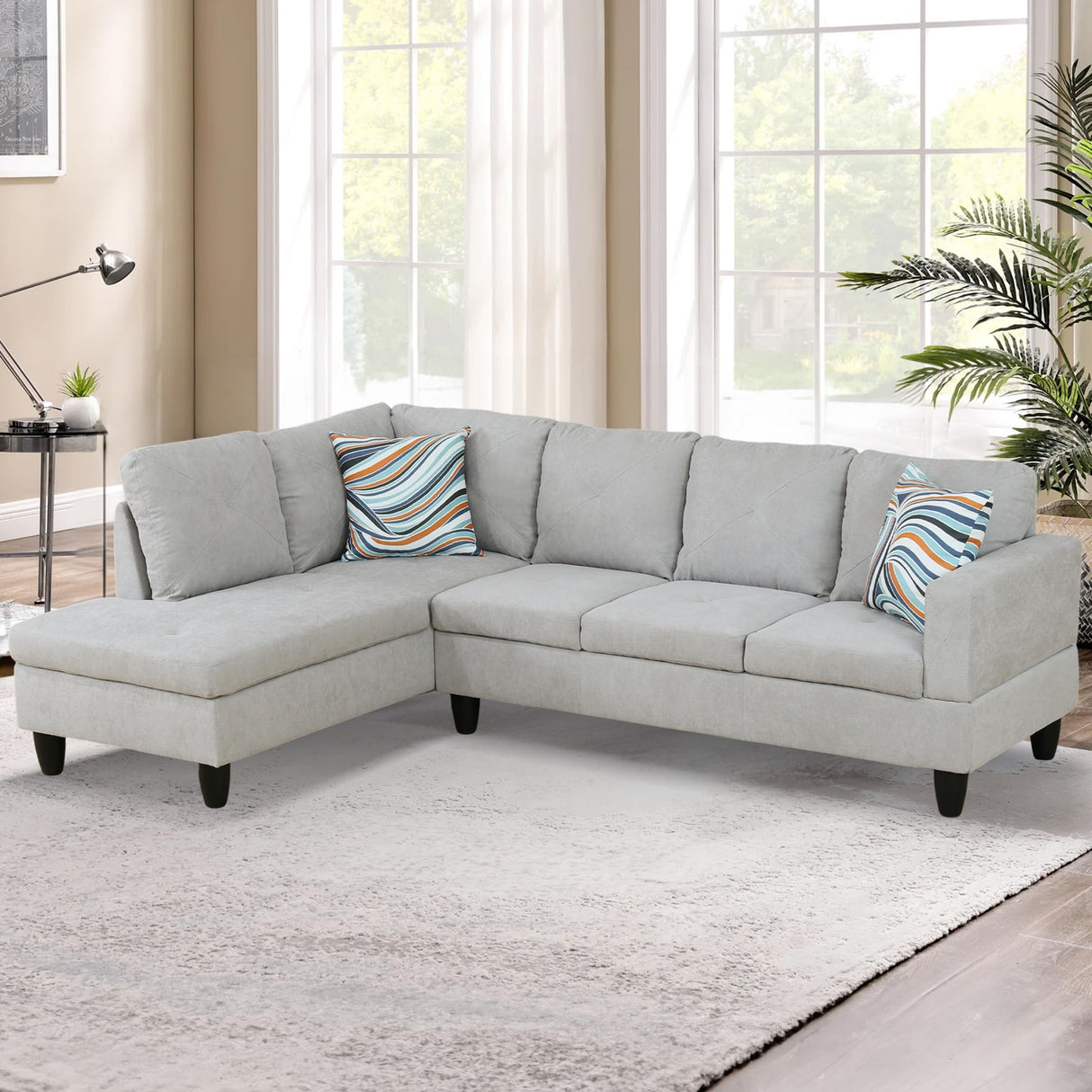 L-Shaped Sectional Sofa Set Luxurious Flannelette 5-seat Couches