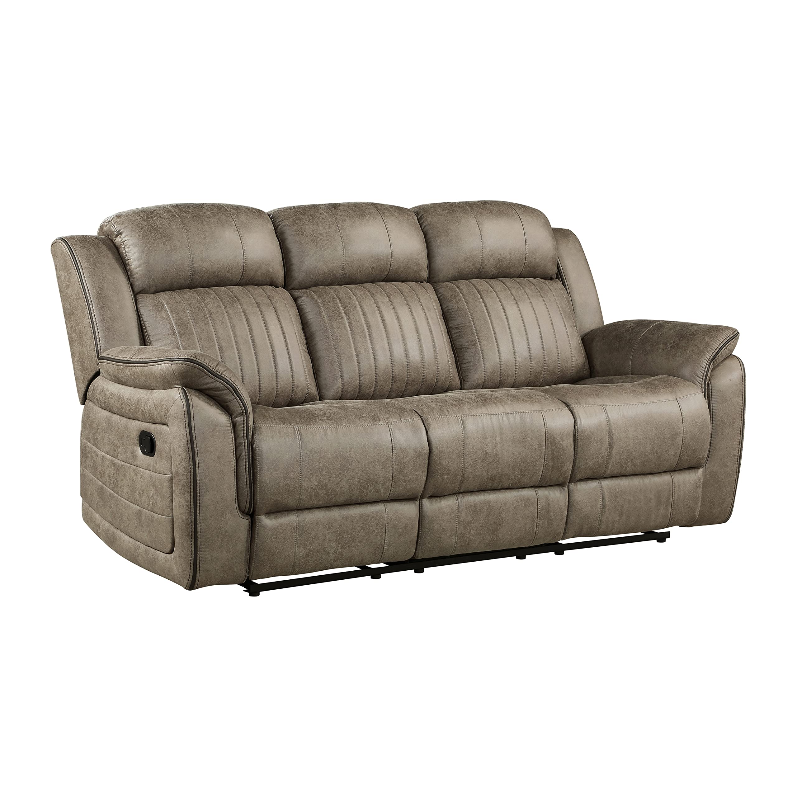 RelaxHaven Sandy Brown Manual Reclining Sofa – Microfiber, Pull-Tab Control