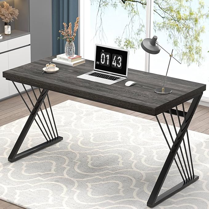 Computer Desk, Modern Home Office Desk, Wood and Metal Study Writing Gaming Table