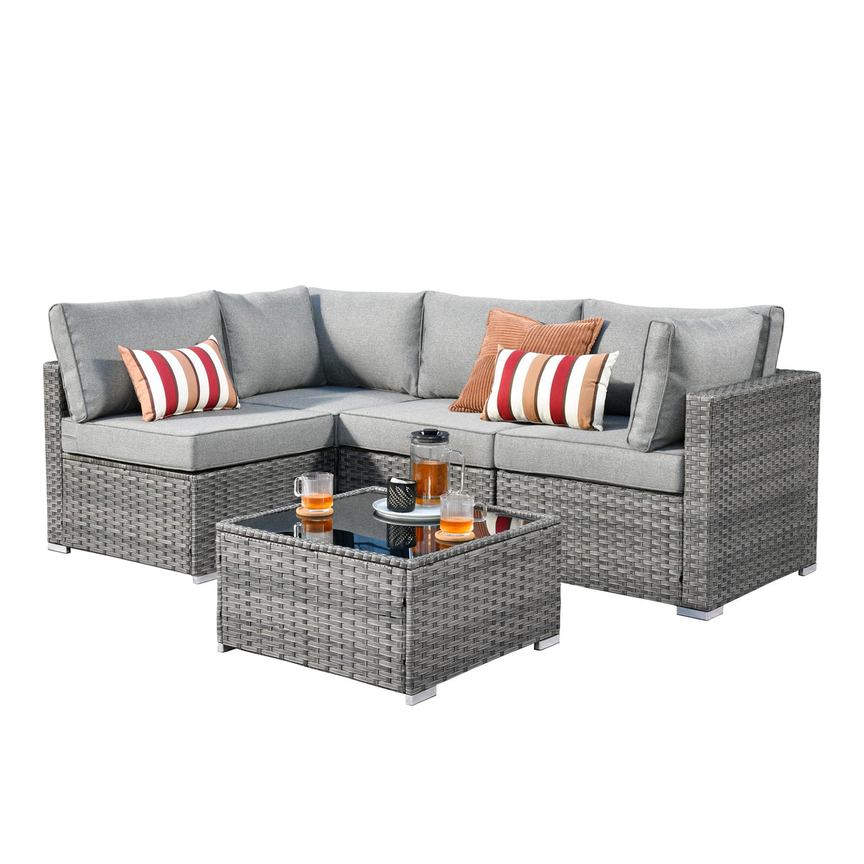 5 Pieces Patio Furniture Sets,Wicker Outdoor Sectional Sofa