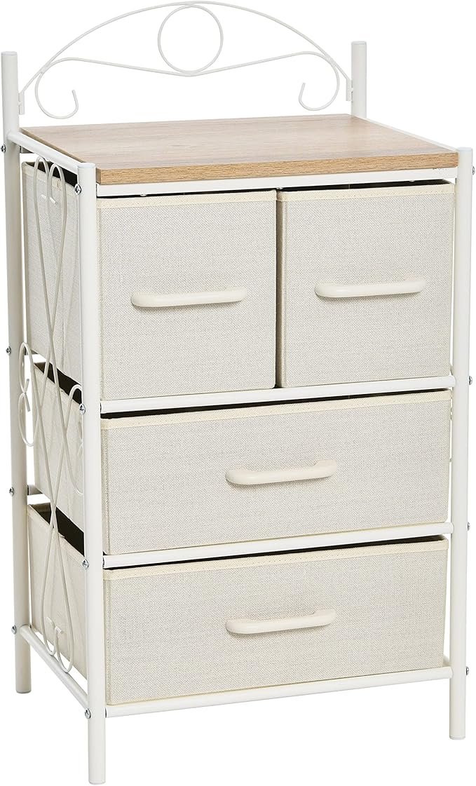 Victoria Dresser Nightstand Storage Organizer with 4 Brown Drawers Black Metal Frame and Mid Century