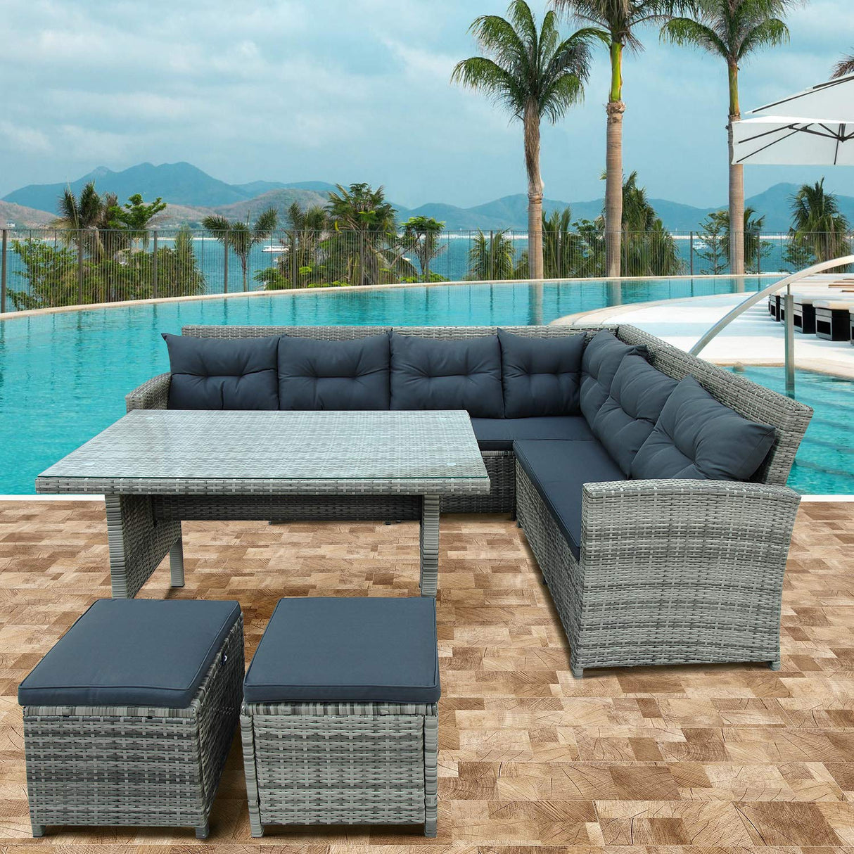 Patio Conversation Sets 6-Piece Patio Furniture Set Outdoor Sectional Sofa