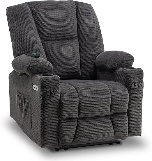 Mcombo 8-Point Massage Fabric Power Recliner Chair with Heat, USB, and Cup Holders