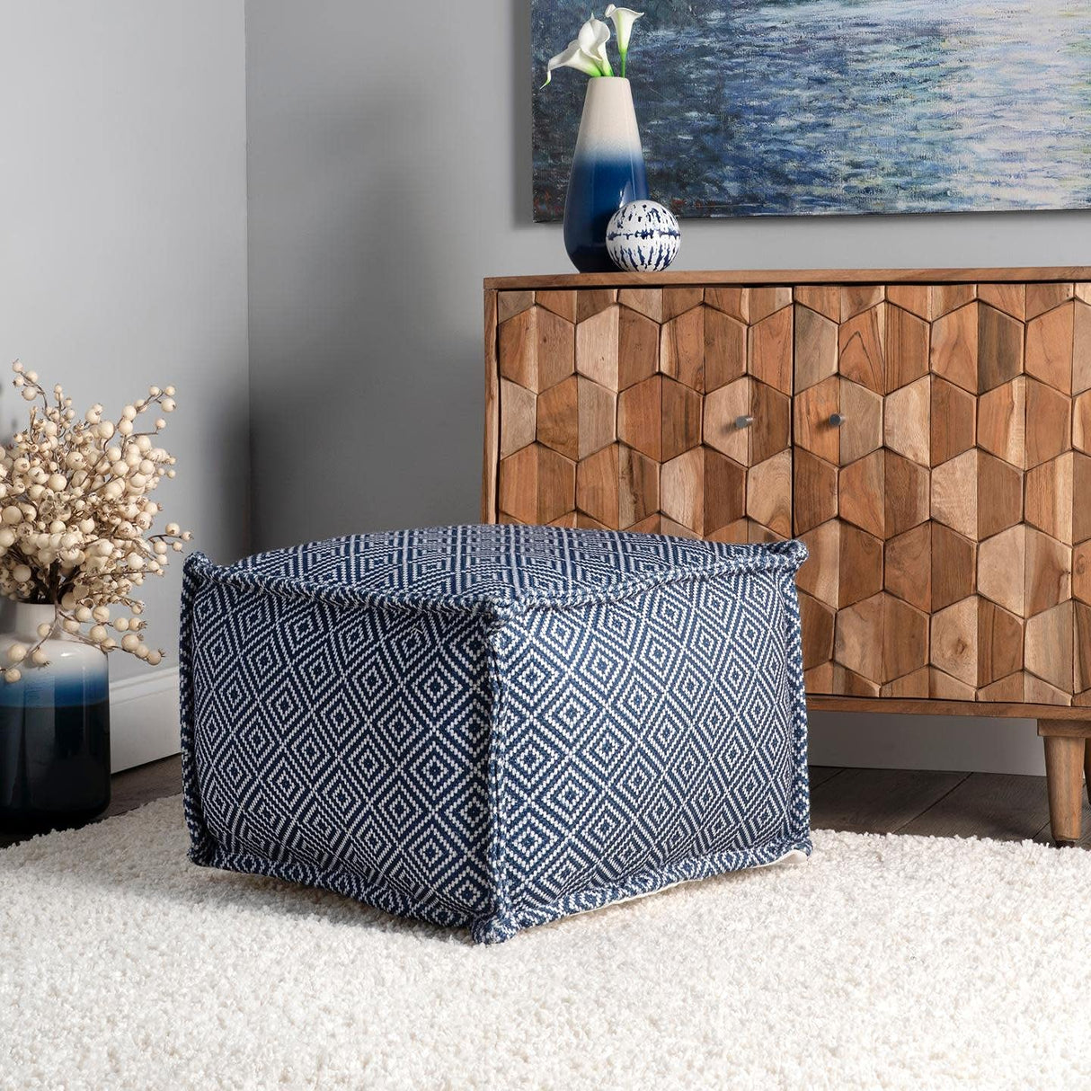 Aztec Print Indoor/Outdoor Ottoman Pouf