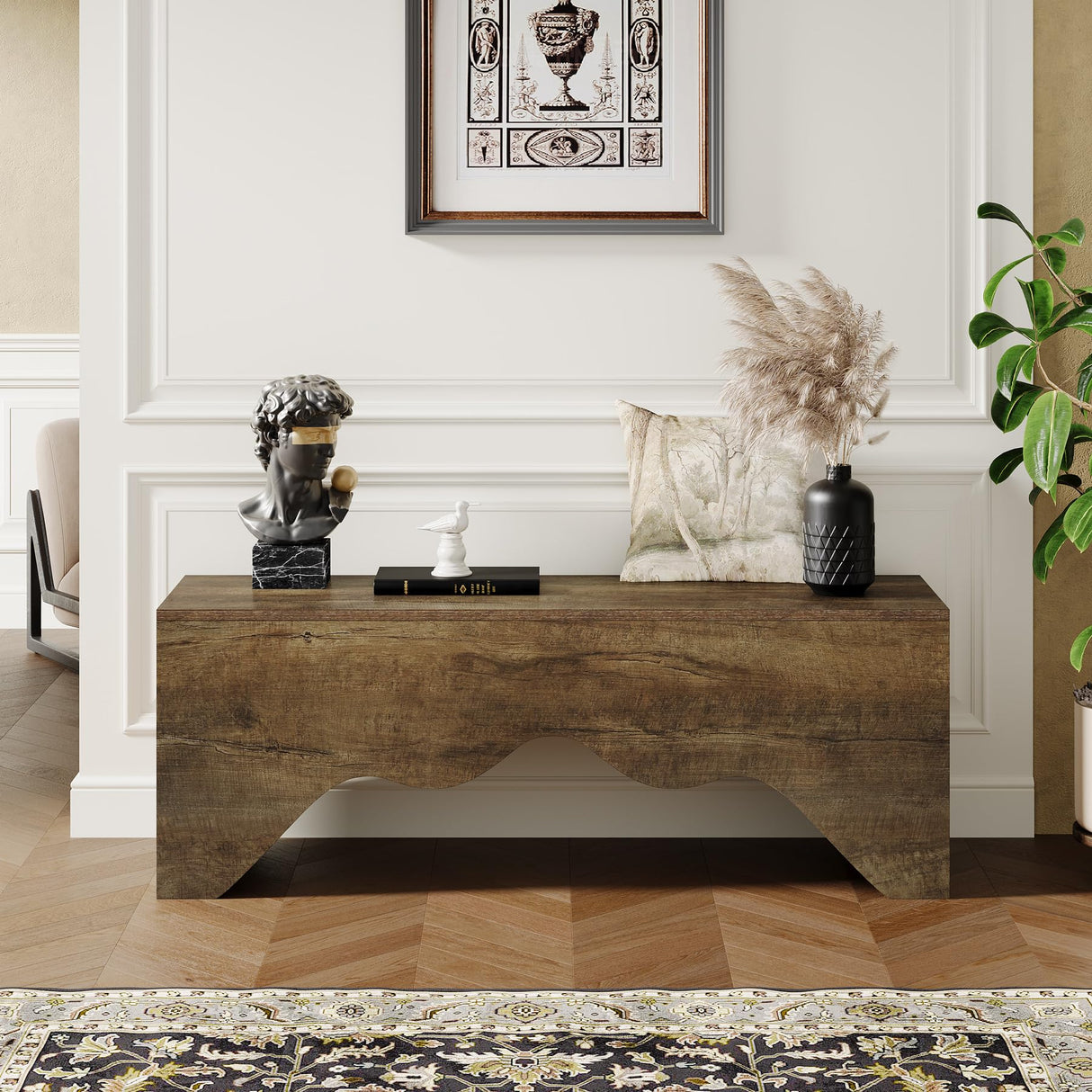 Shoe Bench, 47.24-Inch Entryway Bench with Elegant Wave Design, Dining Room Bench