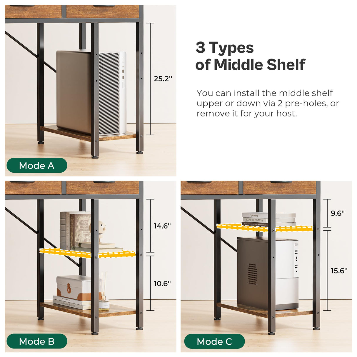Huuger Computer Desk with 6 Drawers, 54 Inch Office Desk with Shelves, Reversible Gaming Desk, Corner Desk with Storage, Work Desk for Home Office, Study, Living Room, Rustic Brown