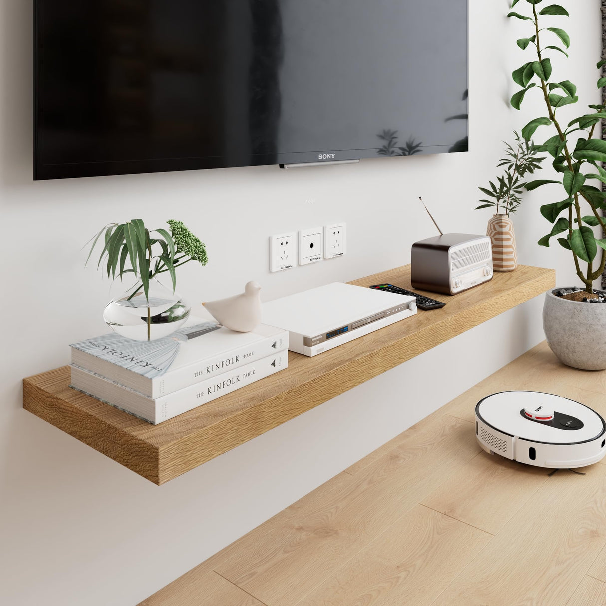 36 Inch Oak Floating Shelves - 10 Inch Deep, Rustic Wood Live Edge, Heavy Duty for Wall