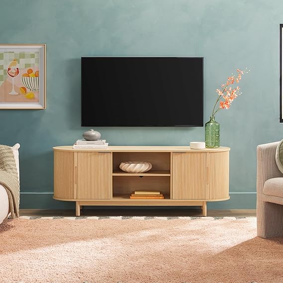 Modern Curved Reeded TV Stand for TVs up to 65 Inches