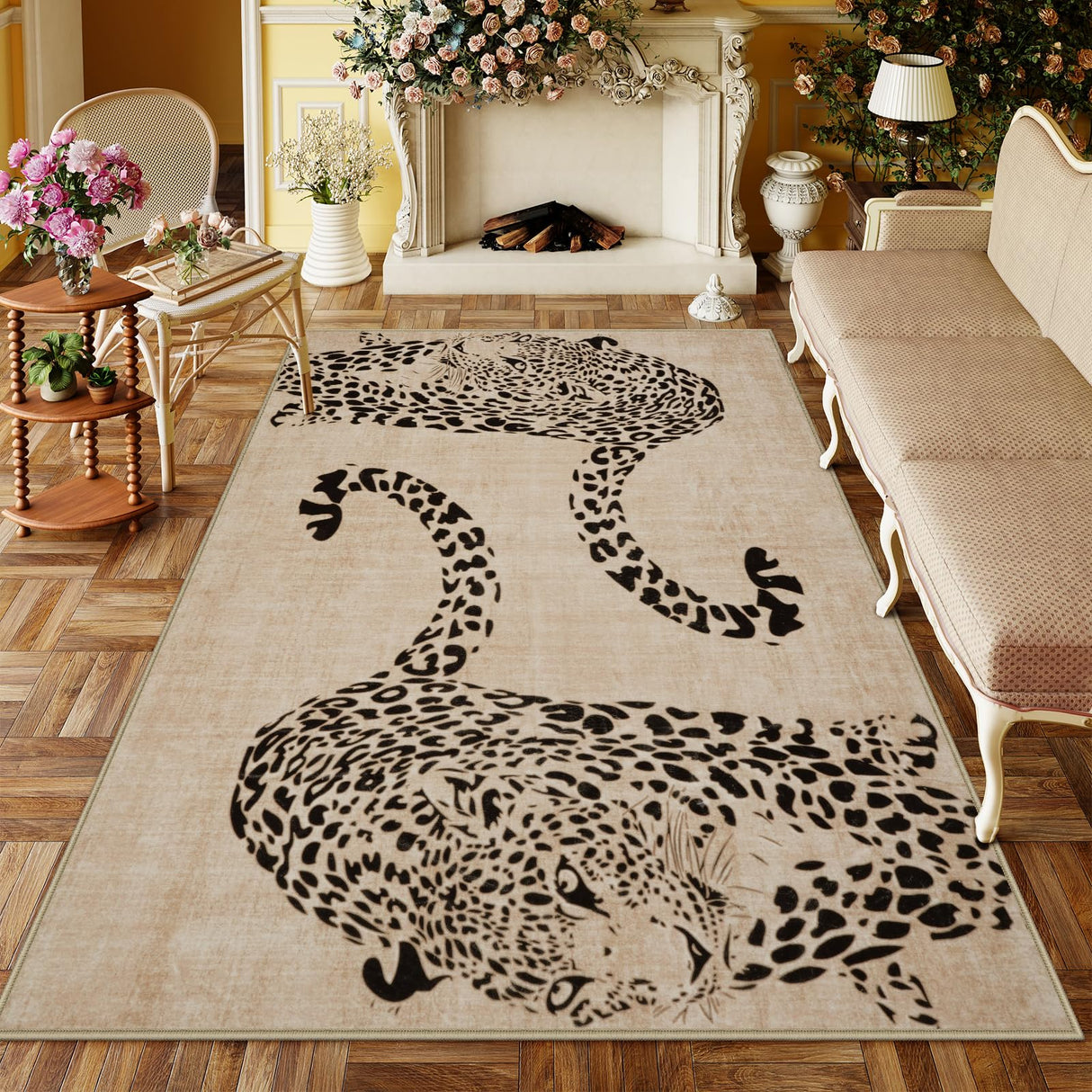 Leopard Print 5x7 Rugs for Living Room, Soft Ultra-Thin Washable Area Rugs