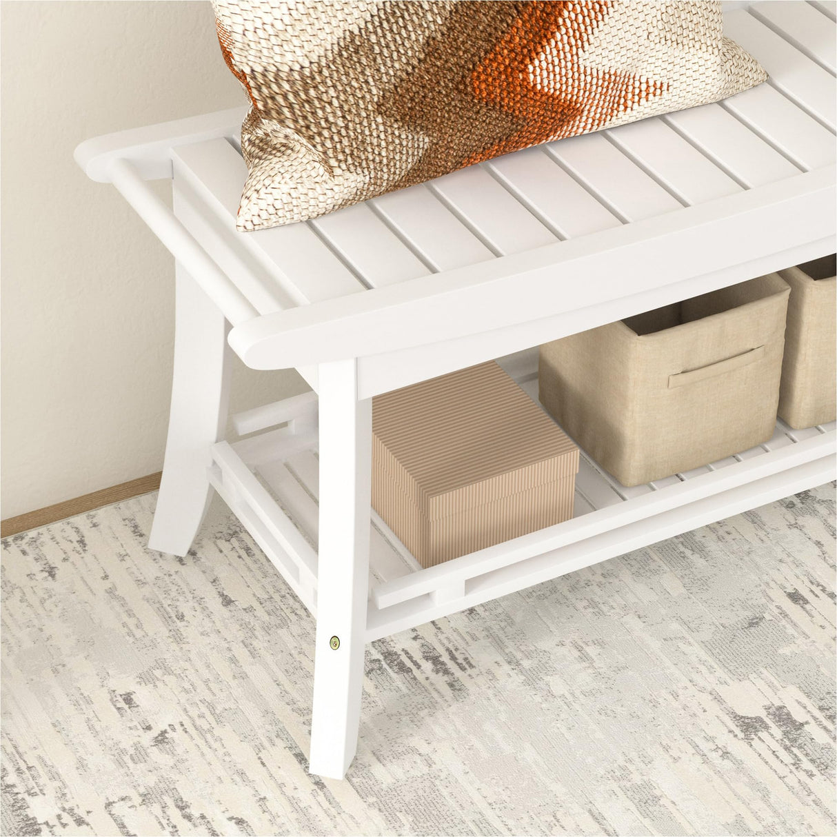 Bamboo Entryway Storage Bench with Shelves Shoe Rack Bench