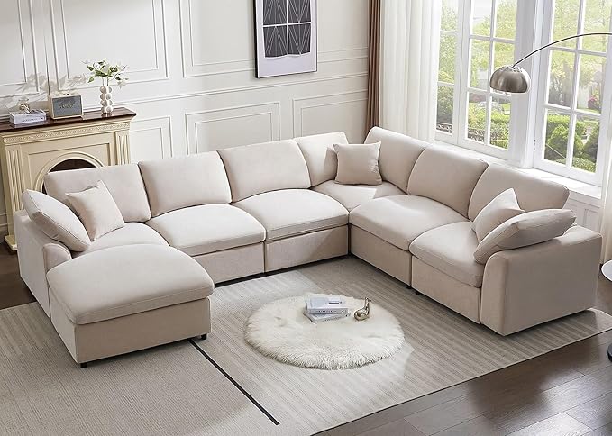 Siiejia Modular Oversized Cloud Couch – 7-Seater Sectional Sofa with Ottoman