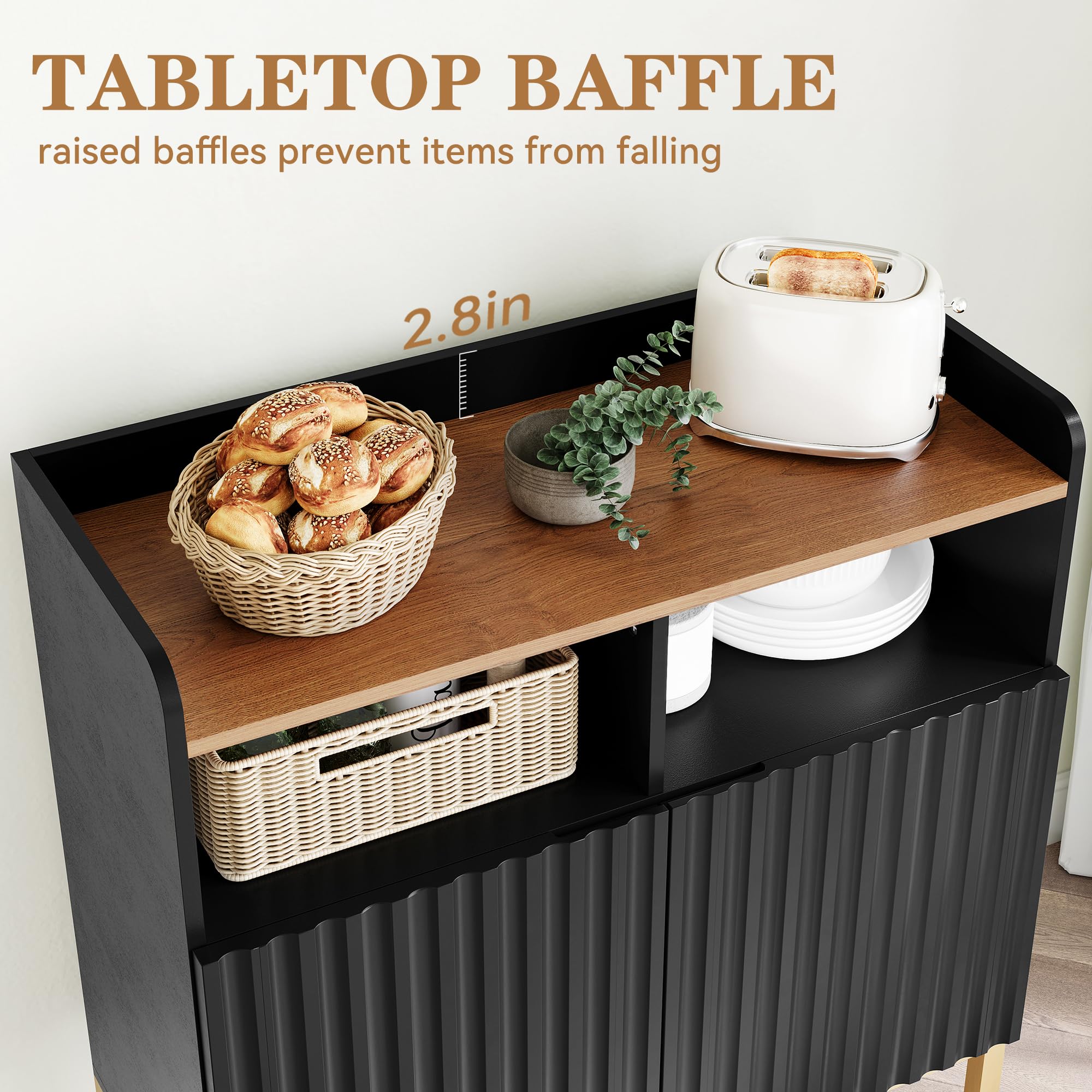 Fluted Storage Cabinet with 2 Doors, Modern Rustic Industrial Accent Cabinet