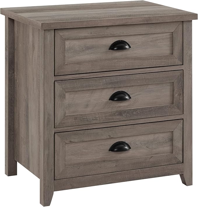Hazel Modern Farmhouse 3 Drawer Framed Nightstand with Half-Moon Handles, 25 Inch, White Oak