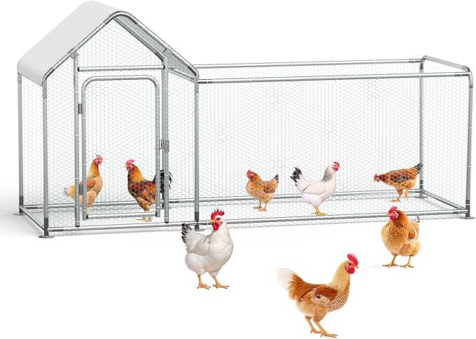 PoultryFort Large Metal Chicken Coop with Waterproof Roof & Secure Lock