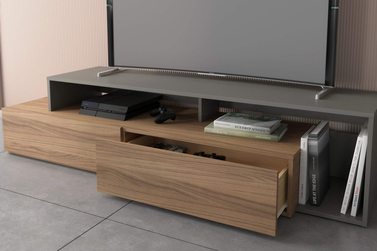 Tonik TV Stand, 72-inch, Nutmeg & Greige, Light Brown and Grey