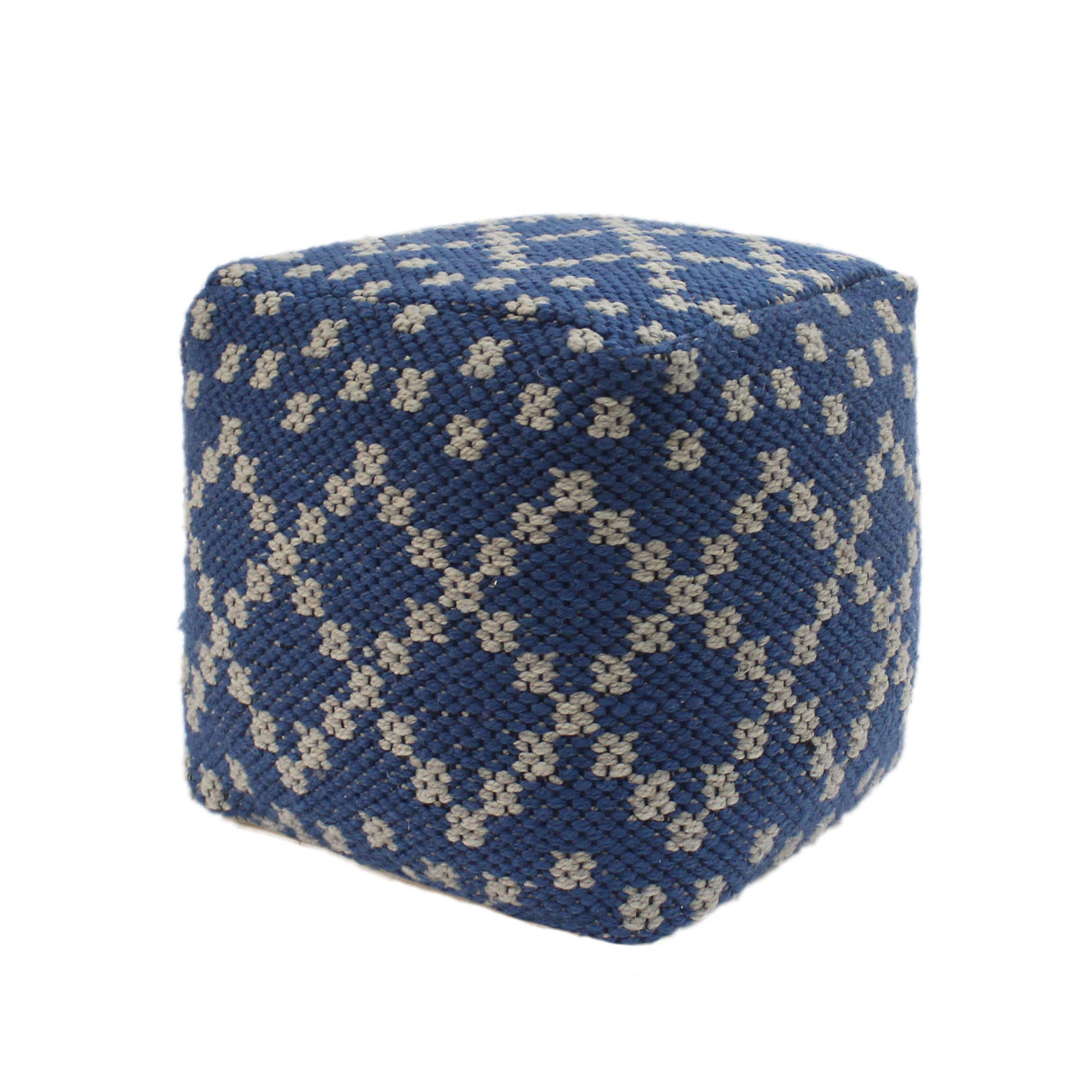 Ophelia Outdoor Cube Pouf, Boho, Blue and White Yarn
