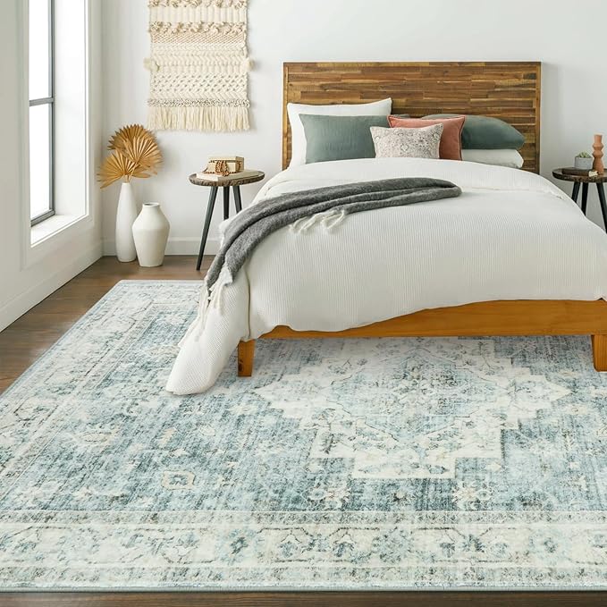 Machine Washable Rug 5x7 Sage Green Rugs for Living Room, Non Slip Vinatge Rug Boho