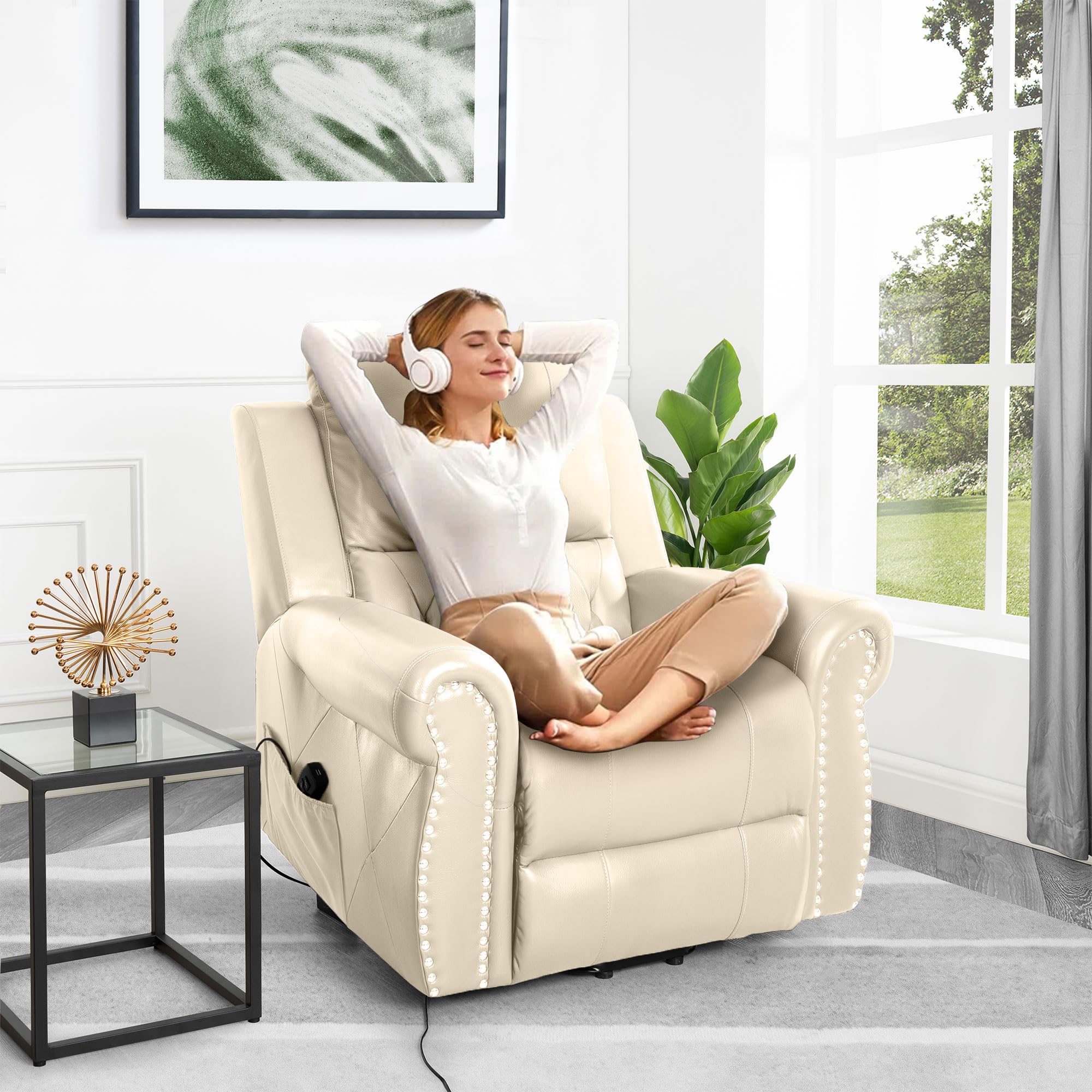 TatianaLux Air Leather Power Lift Recliner – Tufted Back &Remote Control