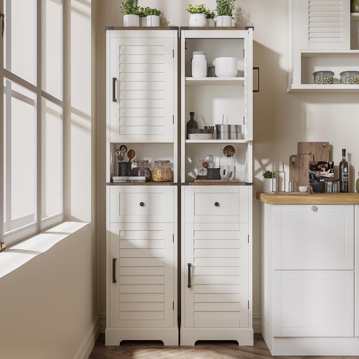 Farmhouse Storage Cabinet, Tall Bathroom Storage Cabinet