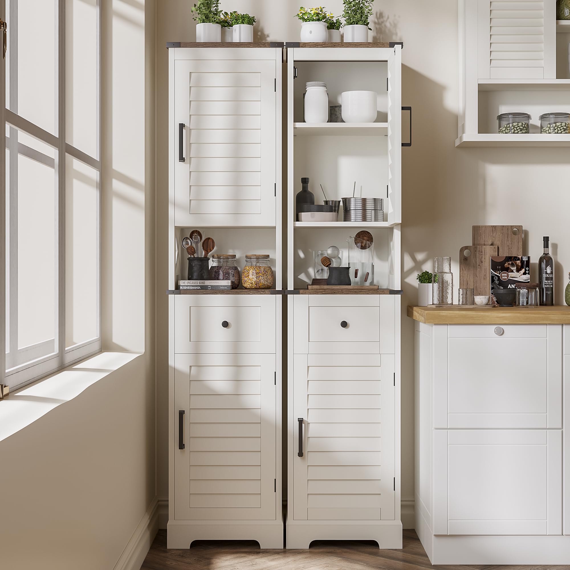 Farmhouse Storage Cabinet, Tall Bathroom Storage Cabinet