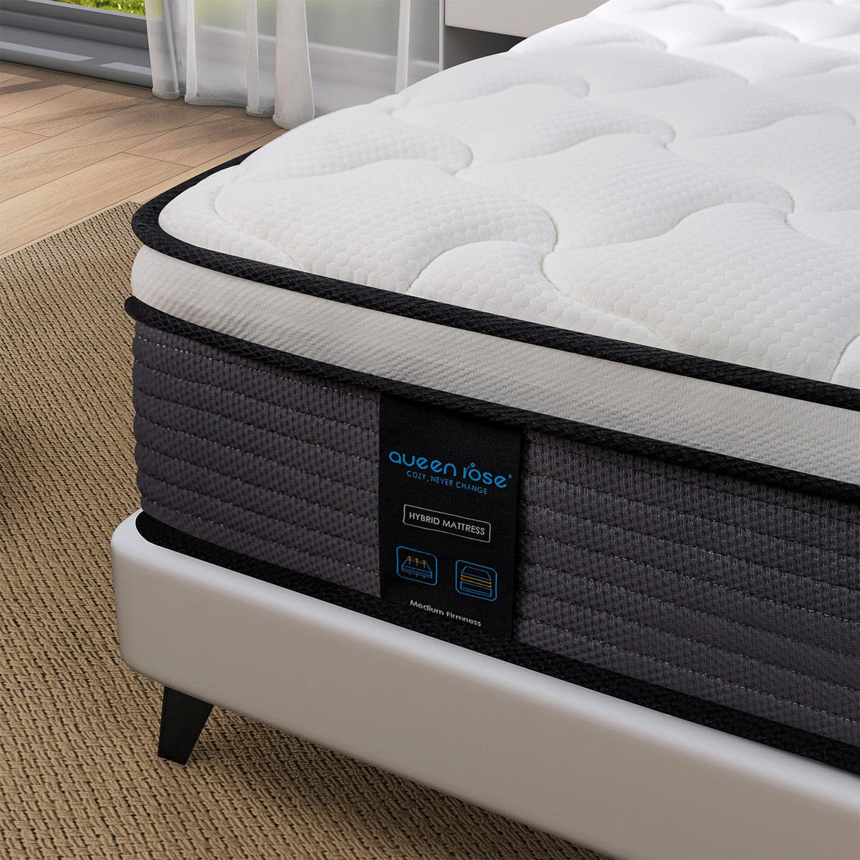 QUEEN ROSE Queen Size Mattress, 12 Inch Pillow Top Hybrid Mattress