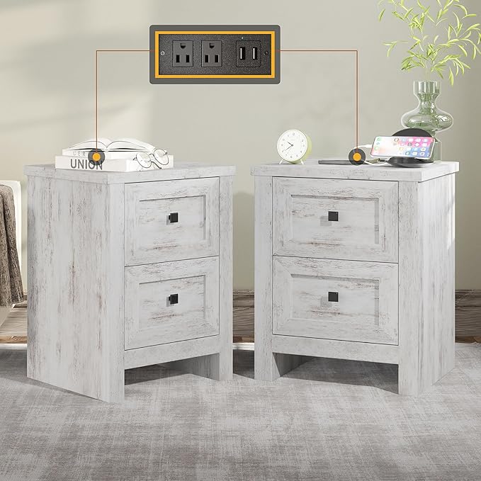 Nightstand Set of 2 with Charging Station